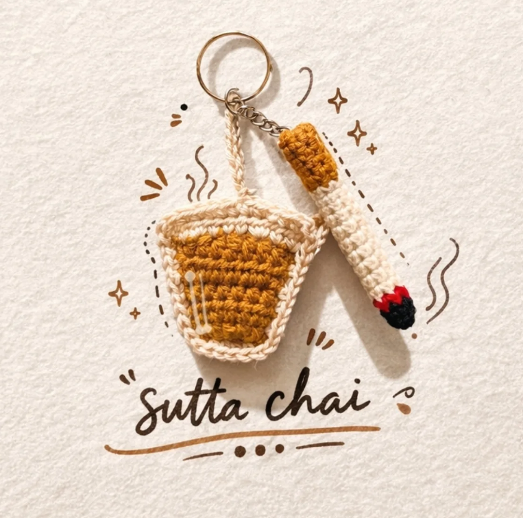 Chai and Sutta Crochet Keychain